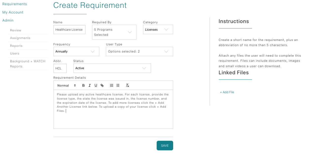 License requirement form