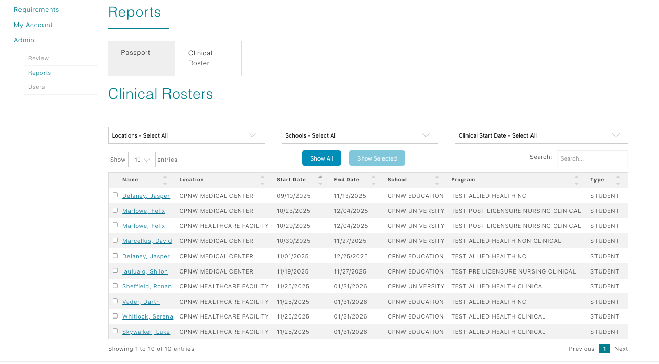Clinical roster table