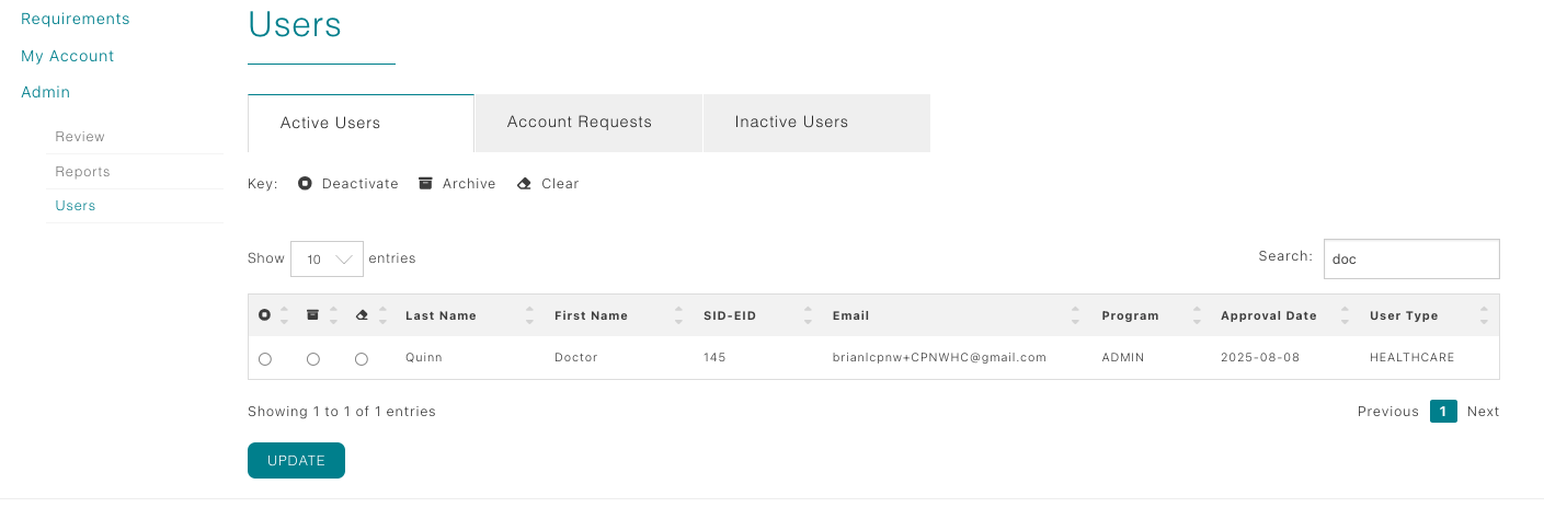 Healthcare users menu