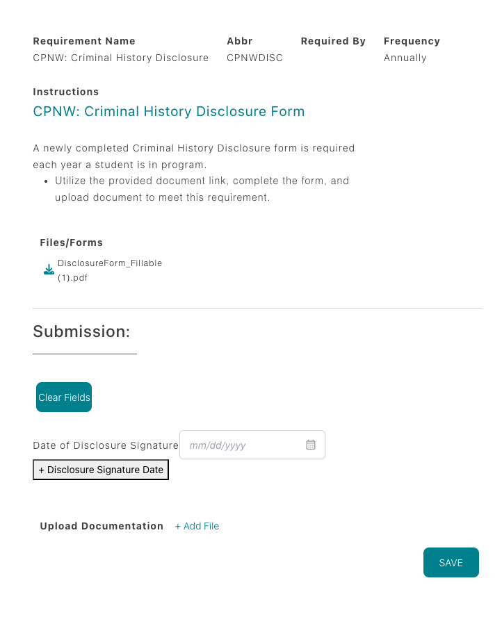 Criminal history disclosure upload view